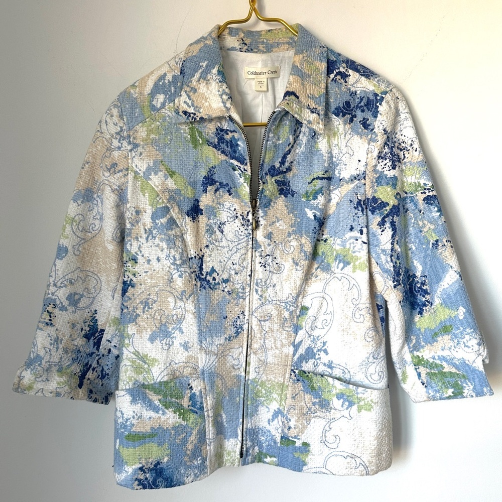 Coldwater Creek Colorful Spring Embroidered Zip Painterly Floral Jacket Womens 6
